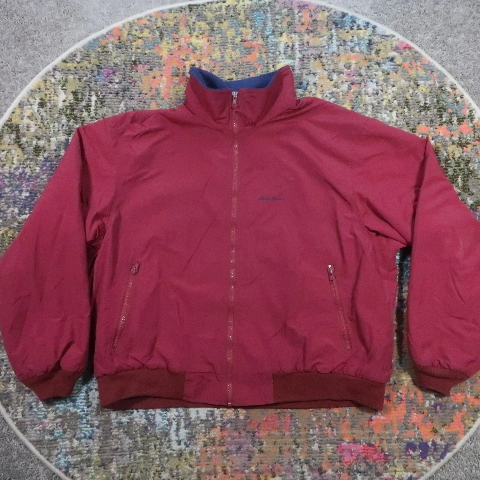 Vintage Eddie Bauer Jacket Mens XL Red Coat Polartec Fleece Lined Windfoil USA