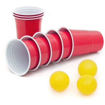 GOODS+GADGETS Partybecher Beer-Pong Bier Becher Red Cups Wiederverwendbare Trinkbecher + Bälle