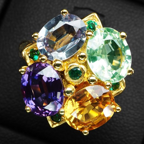 24K Gold Plated 925 Sterling Silver Floral Rings Yellow Sapphire 8.65Ct Size 6