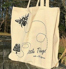 Reusable Shopping Bag Or Tote With Honey Bee Design 100% Cotton 16"x16"x4"