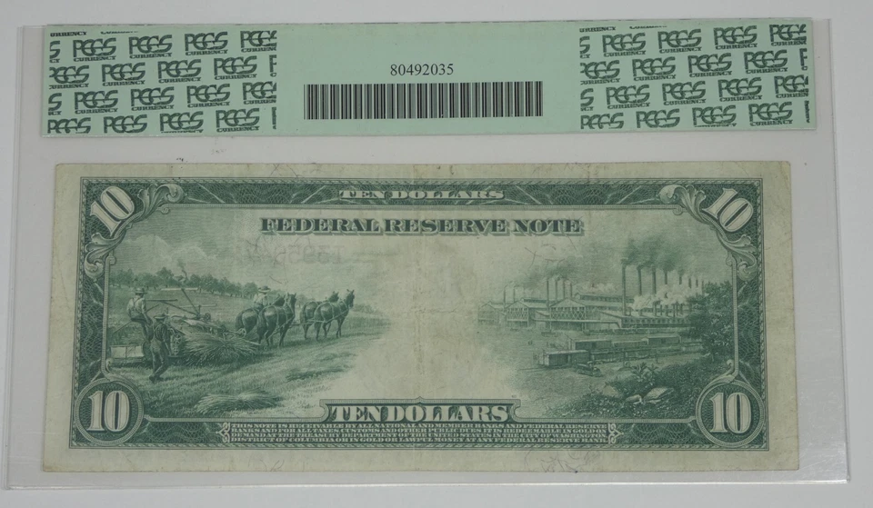 Series 1914 Large Size Red Seal $10 Fed Res Note 9-I PCGS VF 20 Fr#900a Tears - Image 4 of 4