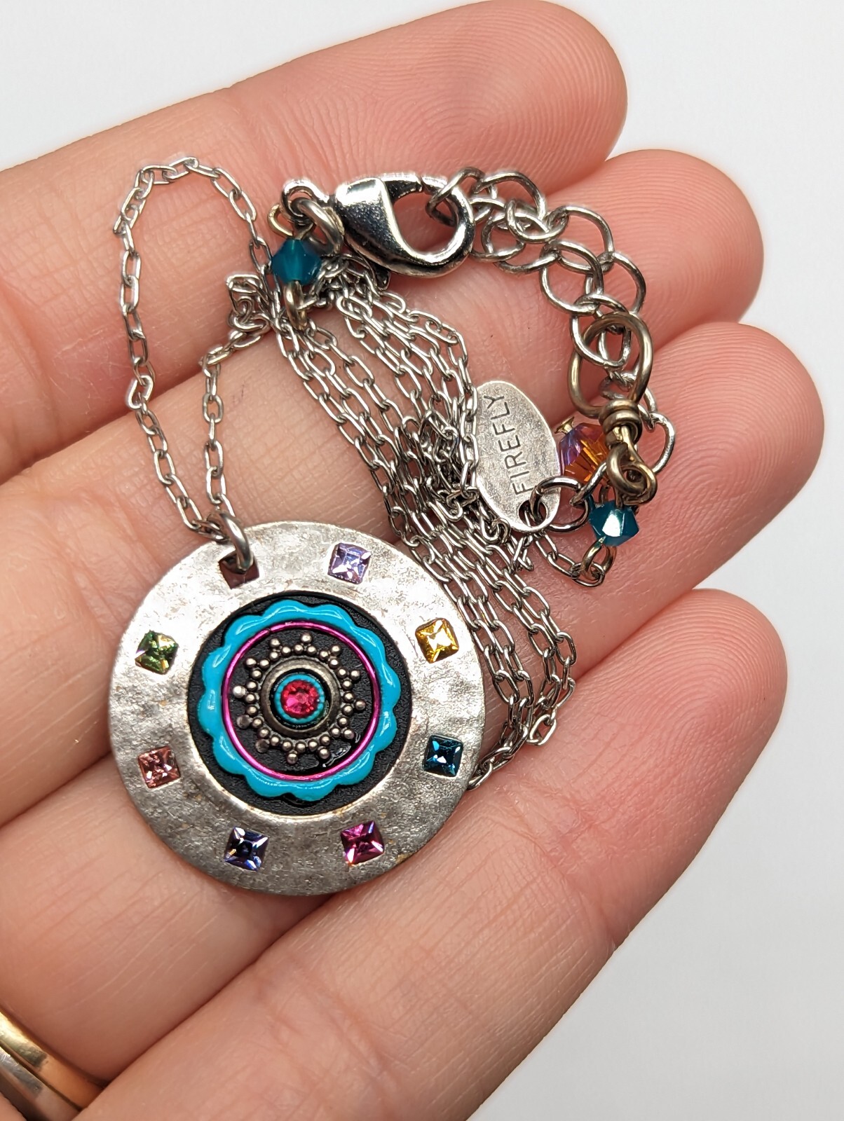 Signed Firefly Designer Hammered Silver Tone Disc… - image 8