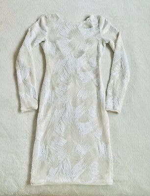 bcbg white sequin dress BCBGMAXAZRIA Kamila Long Sleeve Sequin Dress XS