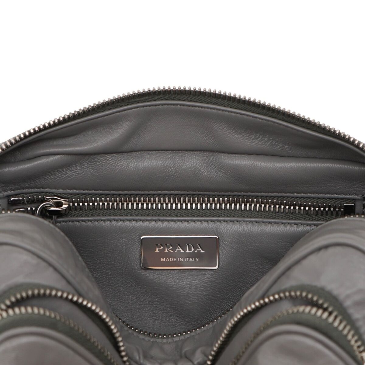Prada Nappa Antique Shoulder Bag Multi Pocket Grey 1BH198 Prada Nappa Antique Shoulder Bag Multi Pocket Grey 1BH198