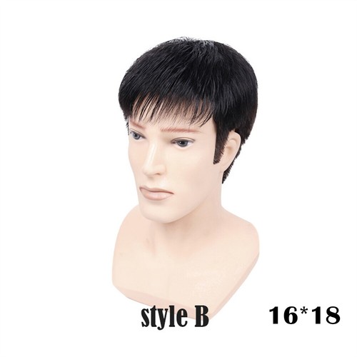 Herren schwarz Echthaar Topper Toupee Clip Haarteil Top Perücken kurz männliche Perücke - Bild 16 von 17