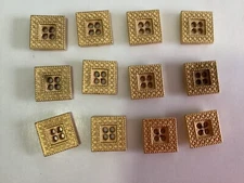 Lot of 12 Gold square heavy metal 4 hole Square Buttons