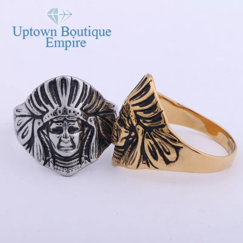 Vintage Indian Chief Head Men's Stainless Steel Pinky Ring Size:8-13 #IJ