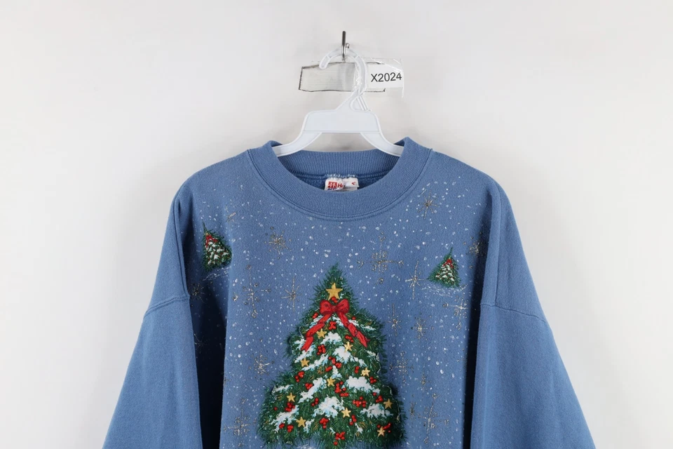 Sudadera Vintage Años 90 Para Mujer XL Envejecida Árbol de Navidad Brillo Puff Pintura Foto 2 de 4