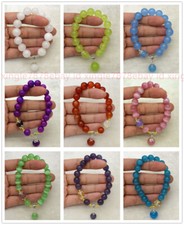 Classic 8mm Multicolor Gemstone Round Beads Pendant Elastic Bracelet 7.5"