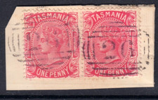 Tasmania Numeral 26 cancel of Don on a 1d. red sideface pair on piece.