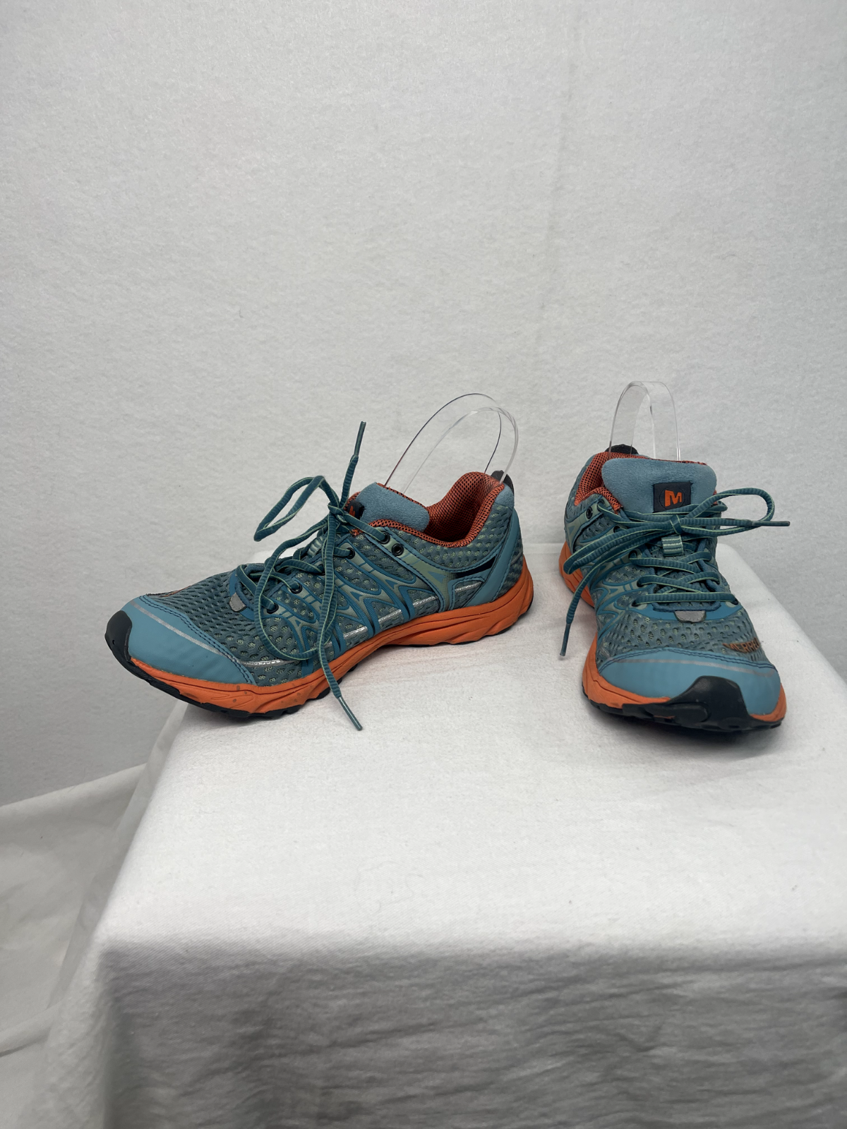 Sneaker da donna blu Merrell taglia 9 Aqua Lychee arancioni scarpe da trail da corsa