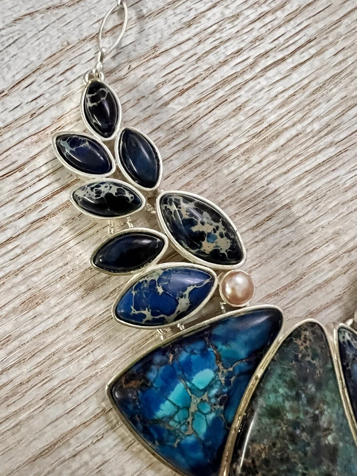 Elegante collar de azurita natural de plata 925 Foto 3 de 4