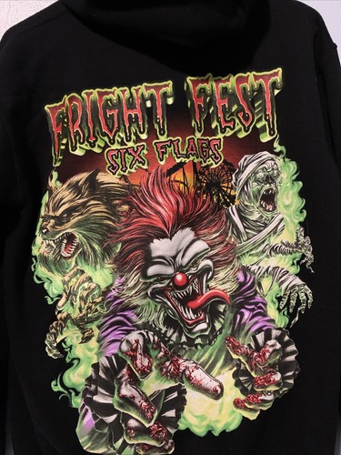 Fright Fest Six Flags Sz Small Killer Clown Wolfman Hoodie Great America Vintage - Picture 2 of 9