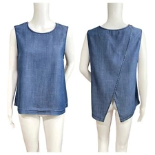 Michael Stars Women’s Medium Blue Tencel Chambray Top Split Back Shoulder Zip