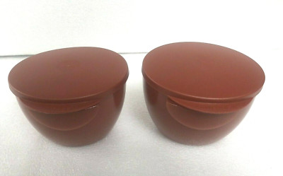 SET OF 2 TUPPERWARE Rust Brown 16 OZ Oval Fridge Containers with Bowl Hook