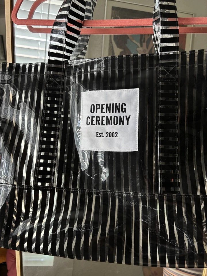 Cerimônia de abertura bolsa plástica listrada fechamento completo com zíper - Imagem 3 de 3