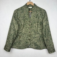Coldwater Creek Blazer Womens P6 Textured Herringbone Leaf Print Nature