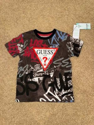 New with Tags GUESS Boys Brown Grafitti Cotton Tee Size 5