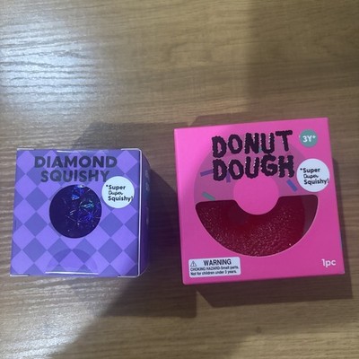 J adore Purple Diamond & Pink Donut Squishy Stress Ball Glitter NEW