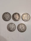[Lot of 5] BARBER HALF DOLLARS 90% Silver $2.50 Face Value