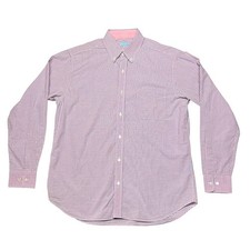 J. McLaughlin Button Down Shirt Men's Medium Pink Blue Check Cotton EUC