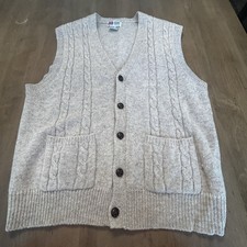 Vtg ROYAL SCOTT Mens Sweater Cardigan 100 Pure Shetland Wool Vest XL Grandpa