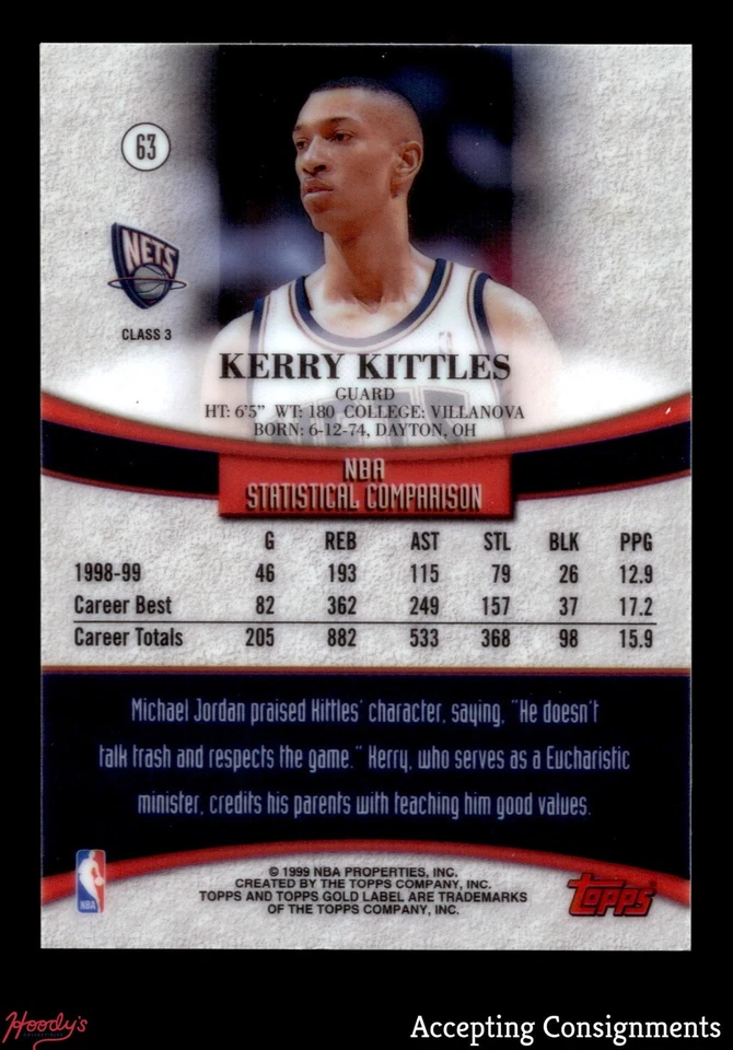 1999-00 Topps Gold Label Class 3 #63 Kerry Kittles NETS - Image 2 of 2