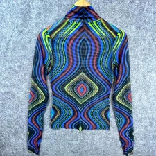 Afrm Zadie Top Womens M Psychedelic Turtleneck Thumb Hole Festival Mesh Sheer