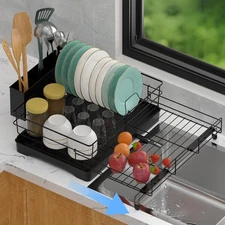 Dish Drying Rack Expandable Rack for Kitchen Counter, Carbon Steel Dish Racks...