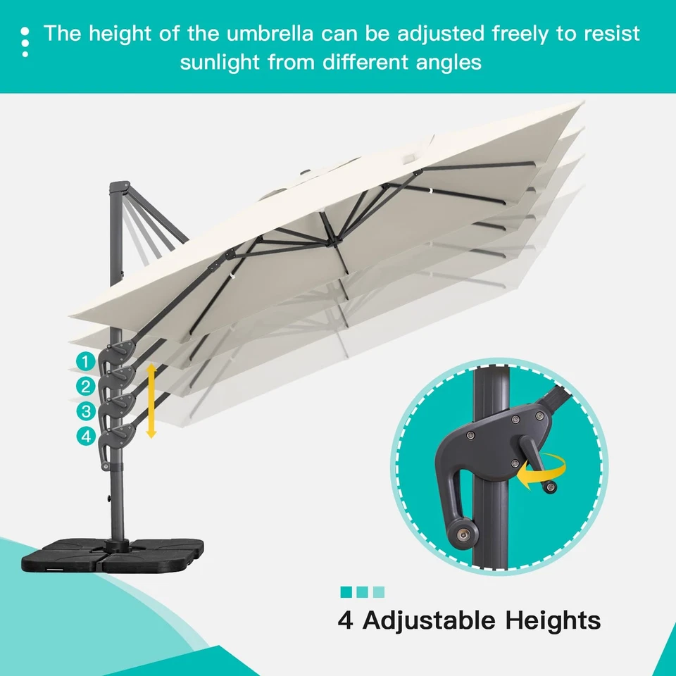 Sunnyglade 10x13 pies cantilever patio sombrilla rectangular inclinación giratoria beige Foto 4 de 4