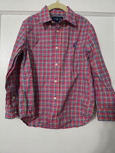 Ralph Lauren Button Up Shirt Boys Size 6 Blue Pink Green Plaid Cotton Pony