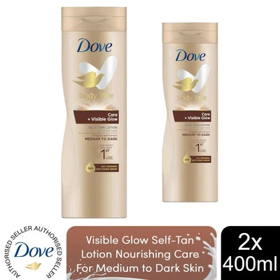 Dove Visible Glow Selbstbräuner Lotion pflegende Pflege für mitteldunkle Haut, 2x400ml