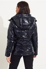 Hollister Wet Look Puffer Jacket Navy Blue Hooded Quilted Womens Size Large NWT — photo 2