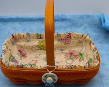 Longaberger 2000 Century Celebration Basket w/ Floral Liner & Tie-On