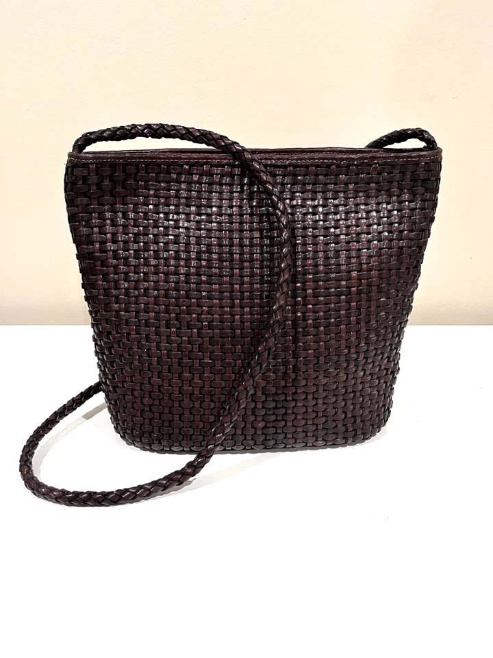 CEM Cartera Cubo Marrón Tejido Cuero Bandolera Correa para el Hombro Brasil De Colección Y2K Foto 2 de 4