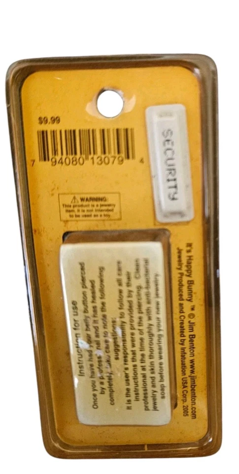 Jim Benton 兔子黄色悬垂肚脐海军戒指身体珠宝首饰 NOS — 第 2/2 张图片