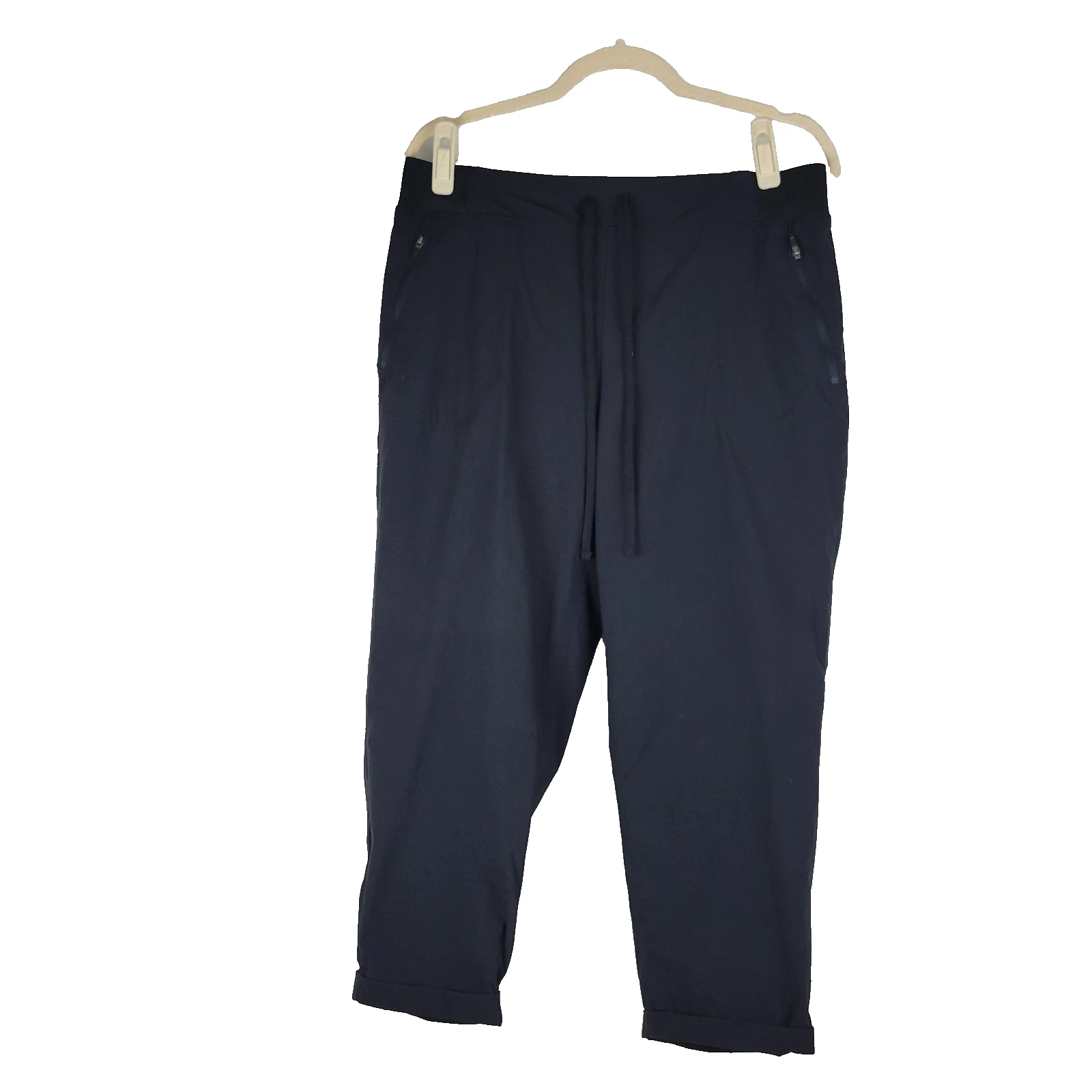 Eddie Bauer Capri Pants Nylon Spandex Womens size L Black Cuffed Zipper Pockets