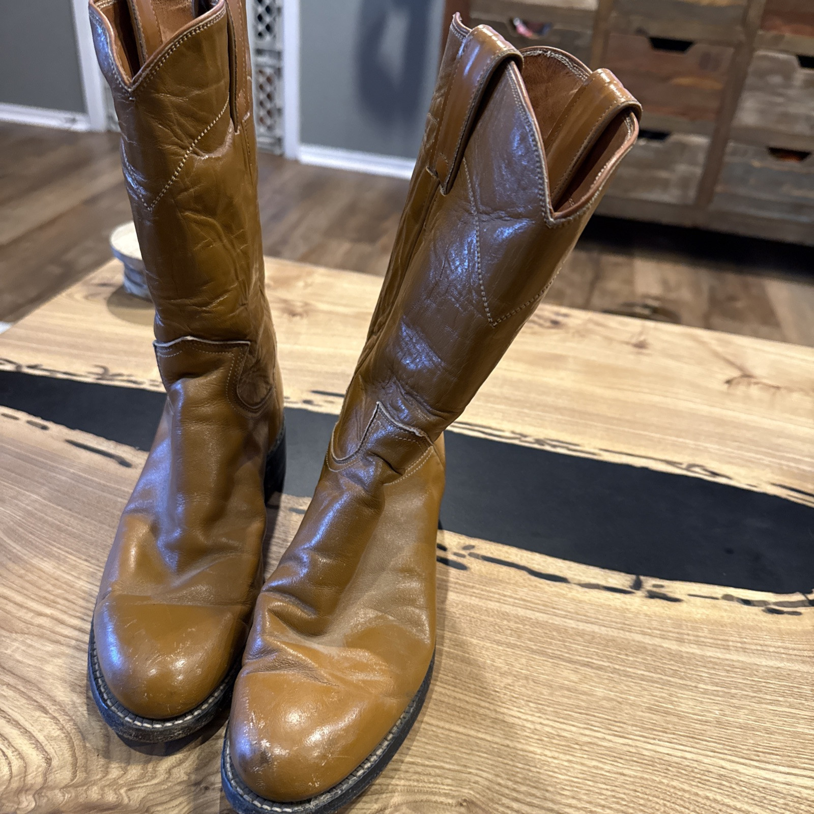 Justin Boots Brown Leather Roper Cowboy Boots Womens D L3884