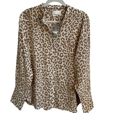 J. Crew NWT Classic Fit Collarless 100 Silk Blouse Sz 14 Leopard Print Chic