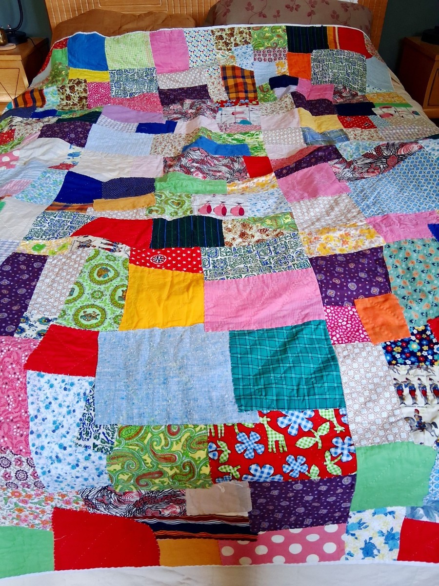 Vintage CRAZY QUILT PATCHWORK EMBROIDERED As Is 80x64” Estate Find