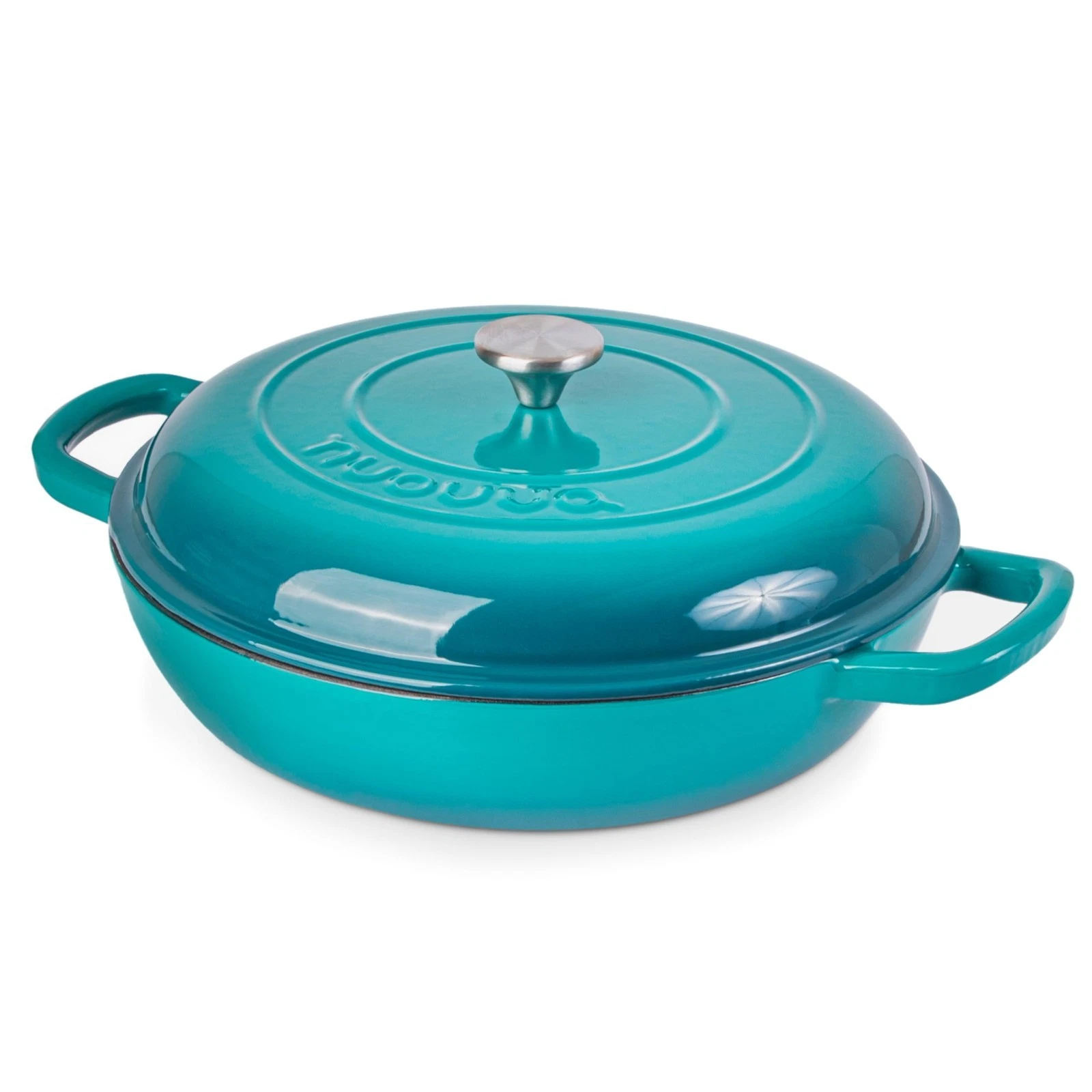 32CM Non-Stick Enamelled Casserole Pot - Cast Iron Dutch Oven - Teal By Nuovva