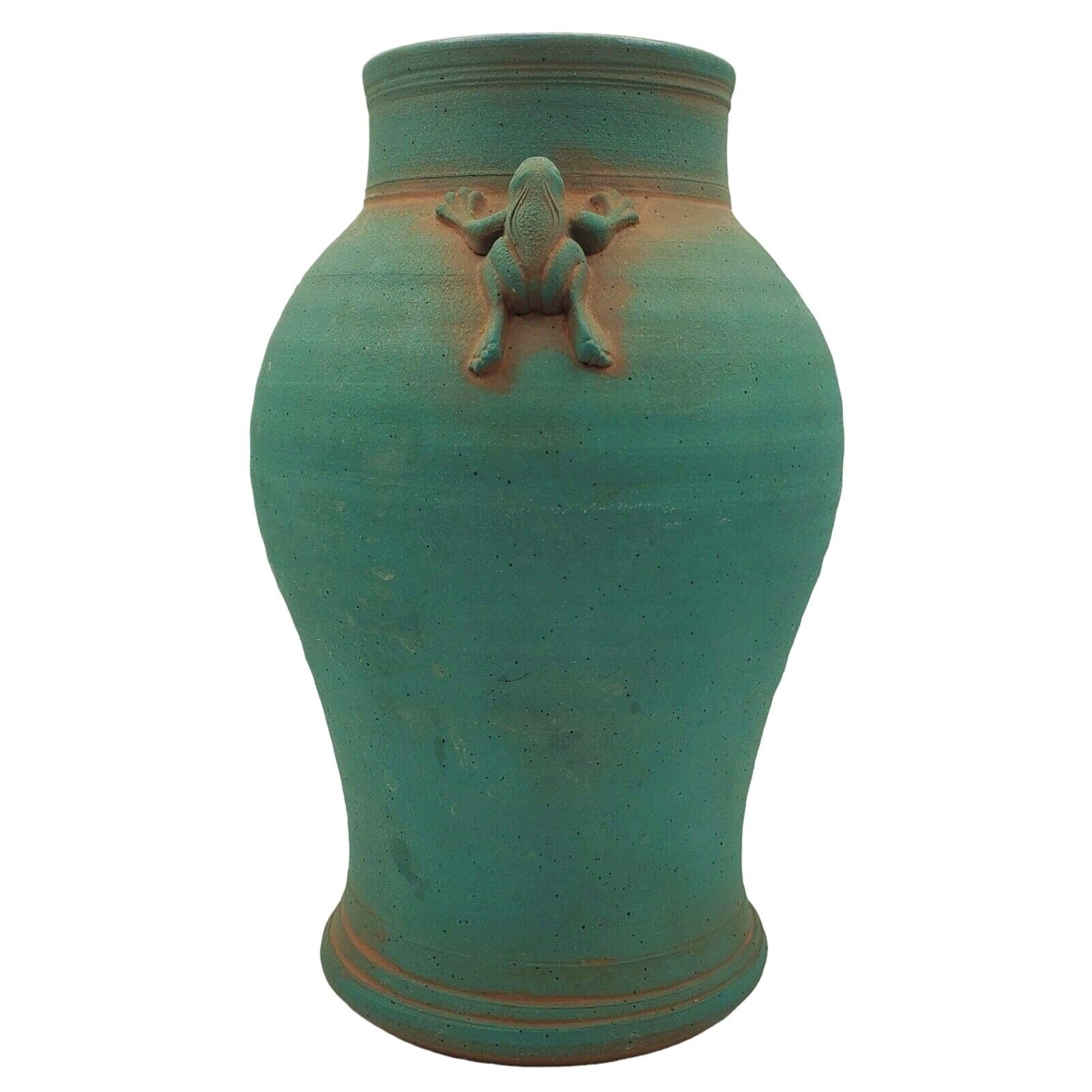 Teal Green Frog Handles Art Pottery Vase by Bob Andersen Vintage 9.75 Inch-image