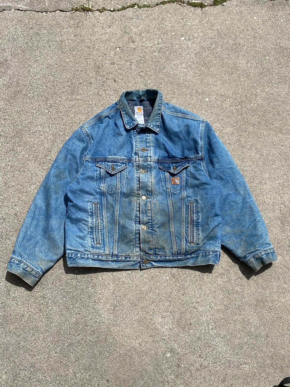 Vintage 90s Carhartt Denim Jacket Blanket Lined Trucker Mens XL J11DST USA Made