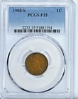 1908-S Indian Head Cent PCGS Graded F15 FINE Newly Graded Coin Fine #2232