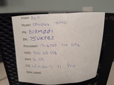 Dell 7040 500GB SSD, Intel i7-6700 3.4GHz, 16GB RAM, Windows 11 Pro
