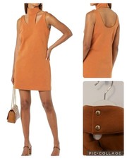 NWT NEW TEREA Christella Sleeveless Cutout Button Dress Brown Mustard Size XL