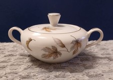 Seyei Japanese Porcelain Sugar Bowl - Autumn Oak Leaves with Platinum Trim