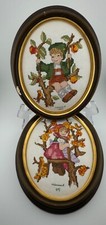 Vtg Hummel 2 Cross Stitch Boy and Girl in Apple Tree Oval Frame Needlepoint