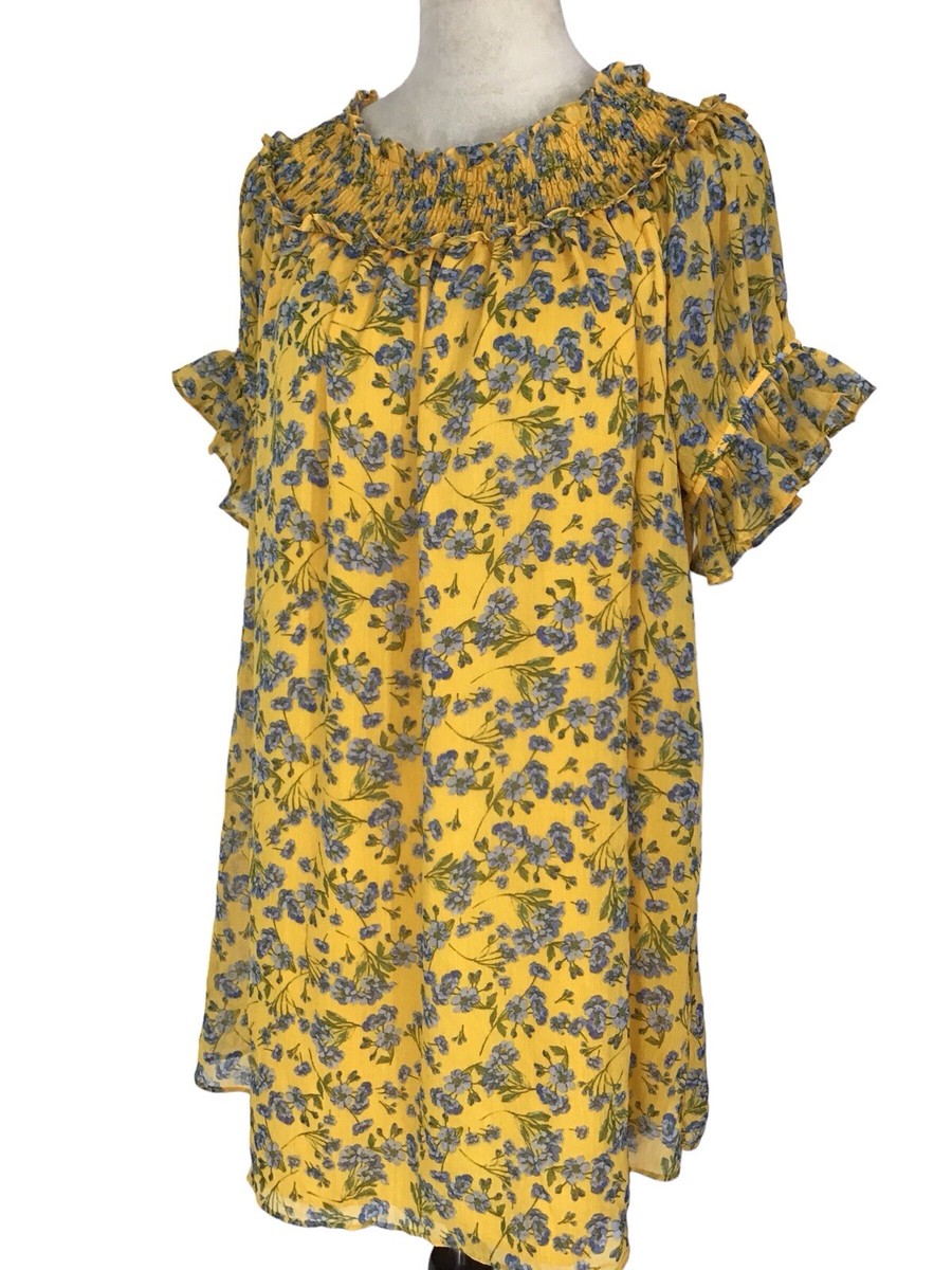 CECE Floral Print Off The Shoulder Shift Dress In Saffron Women's Size  Small | eBay
