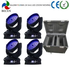 4pcs/fly case 36x18W 6in1 RGBWA UV Zoom Led Moving Head Lights Stage Wash Lights